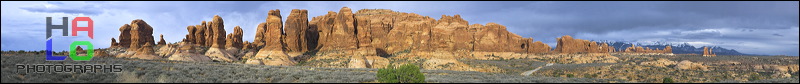 Garden of Eden and La Sal Mountains, Arches National Park, Garden of Eden and La Sal Mountains, Arches National Park, Moab, Utah, Panorama, Window Arch, Double Arch, La Sal Mountains, Colorado Plateau, The Grand Staircase, 24385-24416.jpg