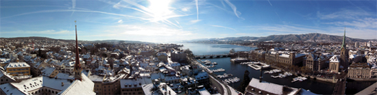 Zürich im Januar bei Sonne und Schnee, Zurich in January