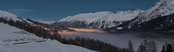 Chalanda Glüna plaina, Chalanda Glüna - die erste Vollmondnacht im Monat März 2010 bescheerte phantstische Szenierien mit punktuell Blut-Orange glühendem Nebel über dem ganzen Tal., environment, scenery, sky, moon, full moon, ecology, ecosystem, environmentalism, nature, skies, Grisons, Switzerland, Julier Pass, Silvaplana, Switzerland