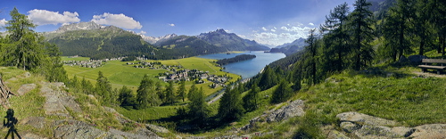 Four Seasons - Quattro Stagioni, Plaz, Via Engadina, Sils/Segl, Grisons, Switzerland, Lake, Panorama, Mountains, Lej da Segl, Silsersee, Piz Margna, Val Fex, Val Fedoz, Piz Corvatsch, Piz Rosatsch, Piz Surlej, Munt Arlas, Piz Grialetsch, Il Chapütschin, Piz Tremoggia, Muott'Ota, Piz Fedoz