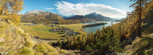 Four Seasons - Quattro Stagioni, Plaz, Via Engadina, Sils/Segl, Grisons, Switzerland, Lake, Panorama, Mountains, Lej da Segl, Silsersee, Piz Margna, Val Fex, Val Fedoz, Piz Corvatsch, Piz Rosatsch, Piz Surlej, Munt Arlas, Piz Grialetsch, Il Chapütschin, Piz Tremoggia, Muott'Ota, Piz Fedoz