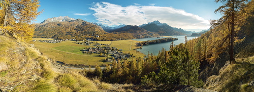 Four Seasons - Quattro Stagioni, Plaz, Via Engadina, Sils/Segl, Grisons, Switzerland, Lake, Panorama, Mountains, Lej da Segl, Silsersee, Piz Margna, Val Fex, Val Fedoz, Piz Corvatsch, Piz Rosatsch, Piz Surlej, Munt Arlas, Piz Grialetsch, Il Chapütschin, Piz Tremoggia, Muott'Ota, Piz Fedoz