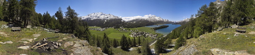 Four Seasons - Quattro Stagioni, Plaz, Via Engadina, Sils/Segl, Grisons, Switzerland, Lake, Panorama, Mountains, Lej da Segl, Silsersee, Piz Margna, Val Fex, Val Fedoz, Piz Corvatsch, Piz Rosatsch, Piz Surlej, Munt Arlas, Piz Grialetsch, Il Chapütschin, Piz Tremoggia, Piz Fora, Piz Led, Muott'Ota, Piz Fedoz, Piz Salacina, Piz Lizun, Piz dal Sasc, Piz Lunghin, Piz Grevaslavas